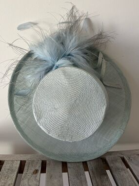 Paddy Campbell Powder Blue Feather Hat Fascinator Wide Brim Made in England